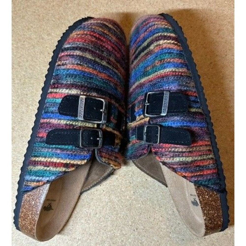 NWOB Rocket Dog Multicolor Striped Wool Double Buckle Clog Mules Women Sz 7 - Picture 3 of 10